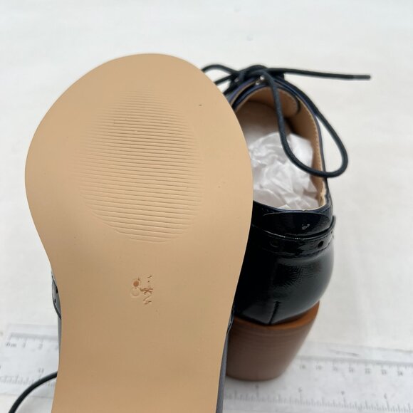 FOWT Women's Perforated Lace-Up Oxfords Mid Chunky Heel Derby Shoes Blue Shoes - Picture 6 of 8